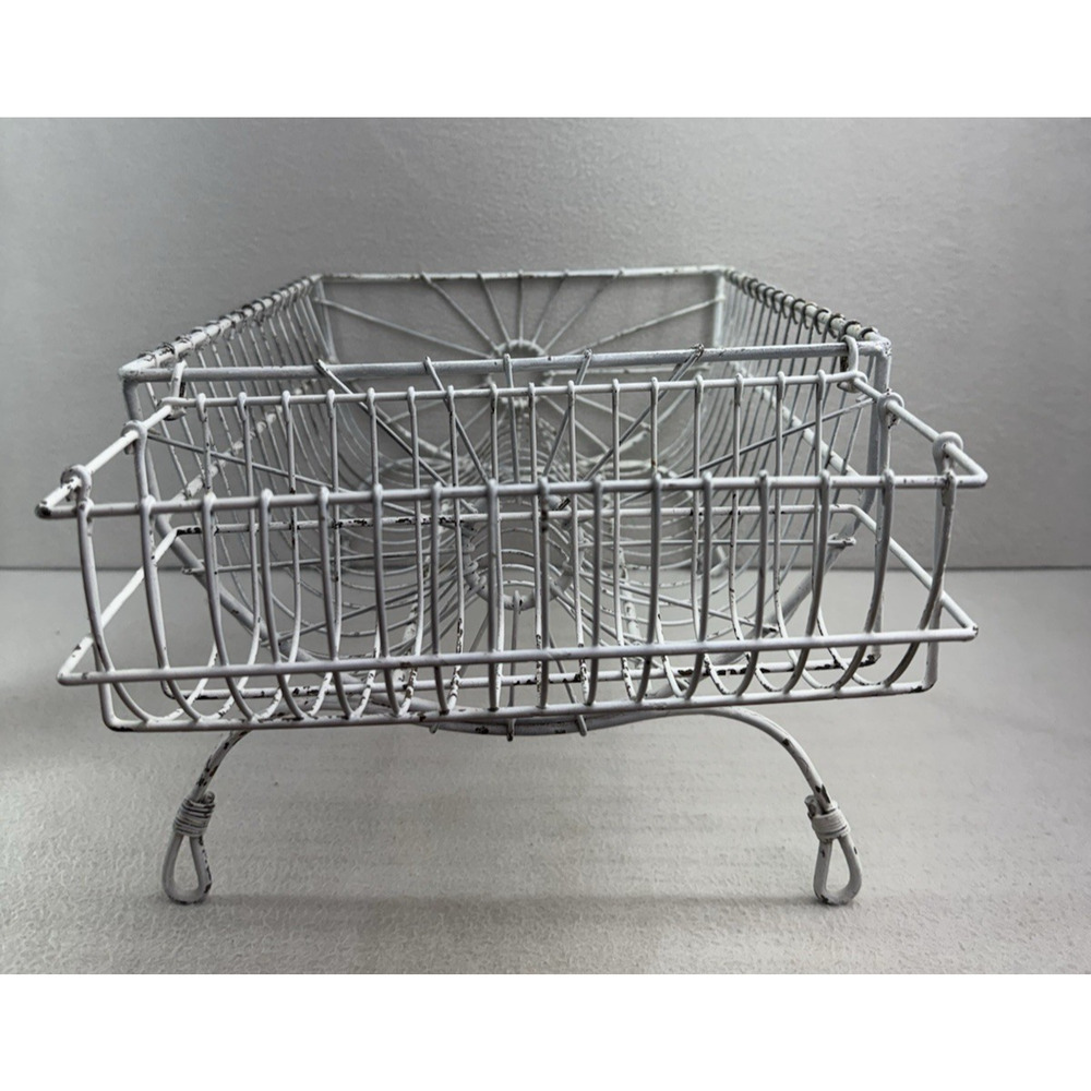 French Style Dish Rack White Wire Metal Farmhouse Counter Drying Rack VTG - Picture 2 of 13